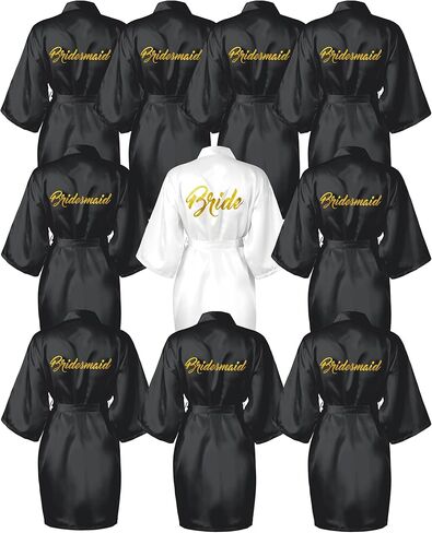 Jecery 10 Pcs Women Bride Kimono Robe Embroidered Getting Ready Satin Bridesmaid Robes for Wedding Party Bridal Shower in Saudi Arabia