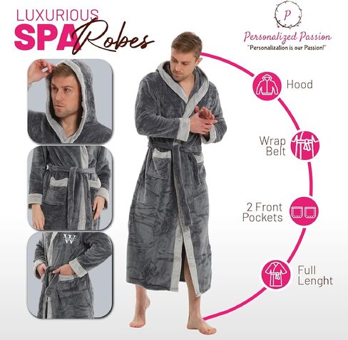 Personalized Hooded Plush Robe for Women and Men - His and Her Robes with Custom Name/Monogram - Soft Luxurious Spa Bathrobes in Saudi Arabia
