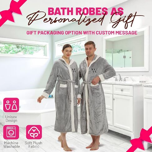Personalized Hooded Plush Robe for Women and Men - His and Her Robes with Custom Name/Monogram - Soft Luxurious Spa Bathrobes in Saudi Arabia