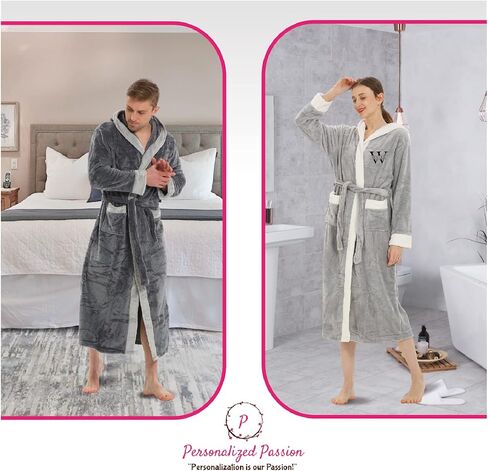 Personalized Hooded Plush Robe for Women and Men - His and Her Robes with Custom Name/Monogram - Soft Luxurious Spa Bathrobes in Saudi Arabia