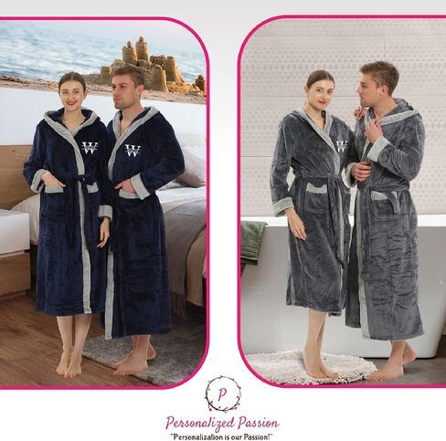 Personalized Hooded Plush Robe for Women and Men - His and Her Robes with Custom Name/Monogram - Soft Luxurious Spa Bathrobes in Saudi Arabia