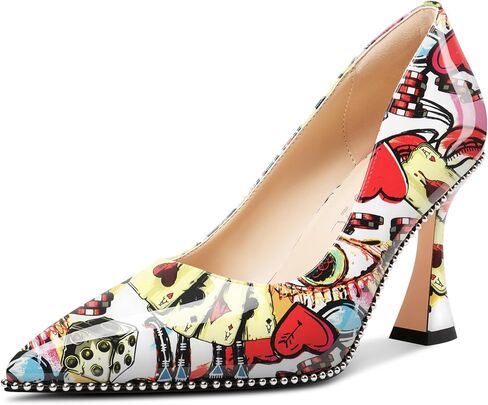 Aachcol Womens Stiletto Pumps Pointed Toe Patent Leather Kitten Heel Slip-on Beaded Party Dress Shoes in Saudi Arabia