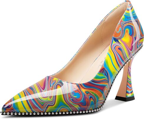 Aachcol Womens Stiletto Pumps Pointed Toe Patent Leather Kitten Heel Slip-on Beaded Party Dress Shoes in Saudi Arabia