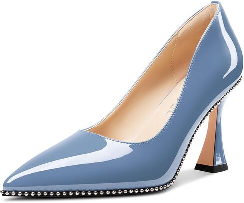 Aachcol Womens Stiletto Pumps Pointed Toe Patent Leather Kitten Heel Slip-on Beaded Party Dress Shoes in Saudi Arabia