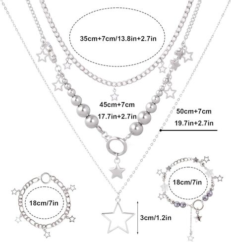 Y2K Silver Star Necklace Jewelry Set Grunge Layered Necklace Hip Hop Vintage Aesthetics Y2k Accessories Set in Saudi Arabia