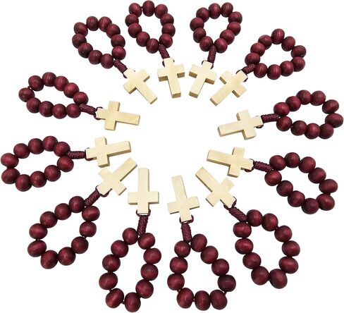 12 Pieces Catholic Finger Rosary Ring Red Wooden Prayer Beads Pocket Rosary with Cross One Decade Mini Rosaries in Bulk for Baptism Party Favors Religious Gifts in Saudi Arabia