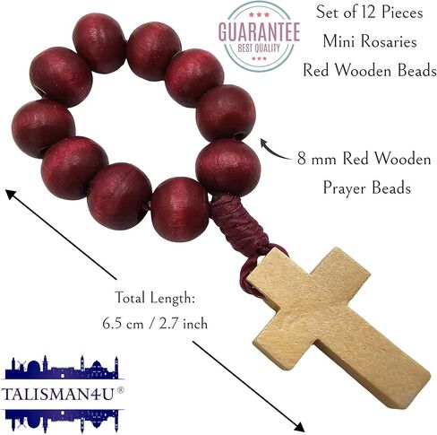 12 Pieces Catholic Finger Rosary Ring Red Wooden Prayer Beads Pocket Rosary with Cross One Decade Mini Rosaries in Bulk for Baptism Party Favors Religious Gifts in Saudi Arabia