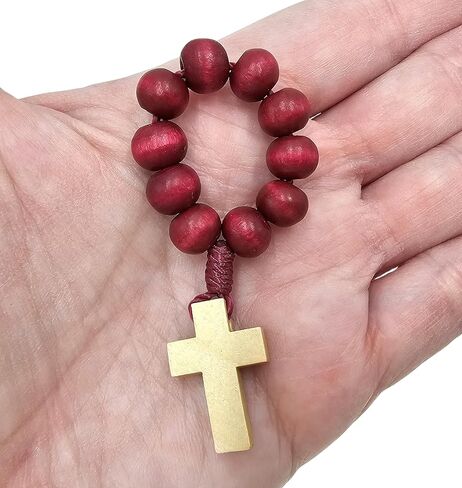 12 Pieces Catholic Finger Rosary Ring Red Wooden Prayer Beads Pocket Rosary with Cross One Decade Mini Rosaries in Bulk for Baptism Party Favors Religious Gifts in Saudi Arabia