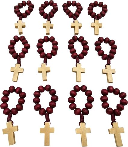 12 Pieces Catholic Finger Rosary Ring Red Wooden Prayer Beads Pocket Rosary with Cross One Decade Mini Rosaries in Bulk for Baptism Party Favors Religious Gifts in Saudi Arabia