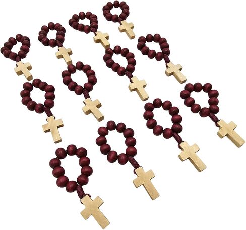 12 Pieces Catholic Finger Rosary Ring Red Wooden Prayer Beads Pocket Rosary with Cross One Decade Mini Rosaries in Bulk for Baptism Party Favors Religious Gifts in Saudi Arabia