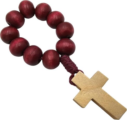 12 Pieces Catholic Finger Rosary Ring Red Wooden Prayer Beads Pocket Rosary with Cross One Decade Mini Rosaries in Bulk for Baptism Party Favors Religious Gifts in Saudi Arabia