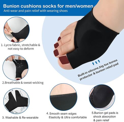 Bunion Sleeve with Bunion Relief Pads Big Toes Protectors for Women Men 2Pack Bunions Sock with Gel Foot Care Cushion,Bunions Cushion Toe Brace Prevent Corn,Calluse,Blister (Black & L) in Saudi Arabia