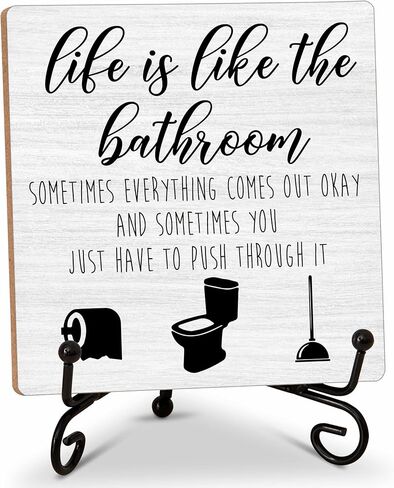 Bathroom Decor Wood Sign, Please Seat Yourself Funny Toilet Wood Block, 5x5 Inch Wood Sign Comes With Iron Stand, Perfect For Home Bathroom Toilet Restroom Decor, Set Of 1-31 in Kuwait