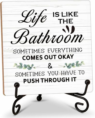 Bathroom Decor Wood Sign, Please Seat Yourself Funny Toilet Wood Block, 5x5 Inch Wood Sign Comes With Iron Stand, Perfect For Home Bathroom Toilet Restroom Decor, Set Of 1-31 in Kuwait