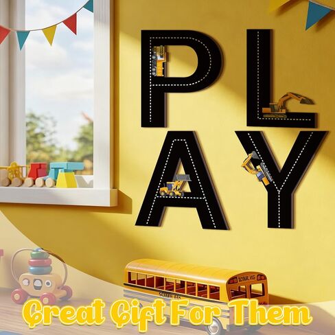 Kathfly 4 Pcs Construction Truck Theme Play Sign Playroom Wall Pediments Wood Construction Wall Art Play Room Decor for Kids Nursery Room Decorations in Saudi Arabia