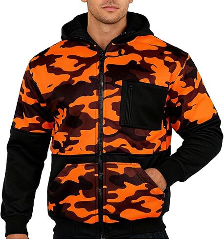 Men's Camo Fleece Hoodie Zipper Casual Military Sweatshirt with Pocket Hi Vis Construction Work Jakcet in Saudi Arabia