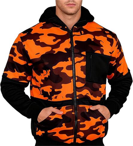 Men's Camo Fleece Hoodie Zipper Casual Military Sweatshirt with Pocket Hi Vis Construction Work Jakcet in Saudi Arabia