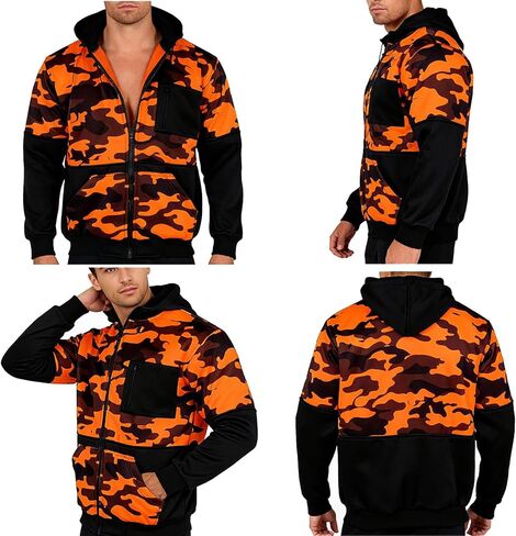 Men's Camo Fleece Hoodie Zipper Casual Military Sweatshirt with Pocket Hi Vis Construction Work Jakcet in Saudi Arabia