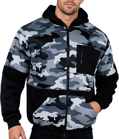 Men's Camo Fleece Hoodie Zipper Casual Military Sweatshirt with Pocket Hi Vis Construction Work Jakcet in Saudi Arabia