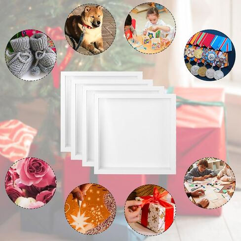 4 عبوات من إطارات صندوق الظل، 8 × 8 بوصات مربعة من صناديق الظل الاصطناعية، حافظة عرض، إطارات صور ثلاثية الأبعاد بيضاء للصور، زهور مجففة، إطار صور يدوي الصنع مثبت على الحائط in Kuwait