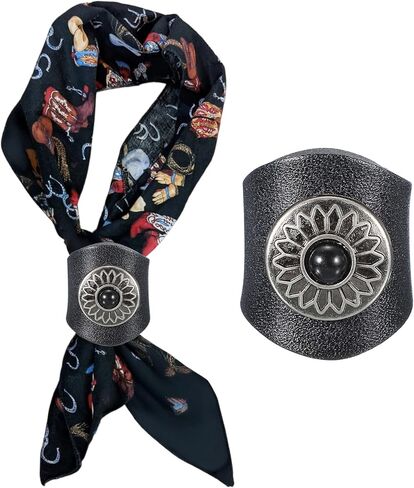 PATIKIL Western Bandana Scarf Ring, Men Square Handmade Leather Sunflower Gem Scarf Slide Ring for Men Scarves in Saudi Arabia