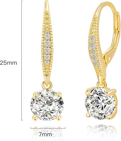 14K Gold Drop Earrings for Women Cubic Zirconia Dangle 25mm Earrings with Leverback Elegant Crystal Studded Fashion Jewelry Gift in Saudi Arabia