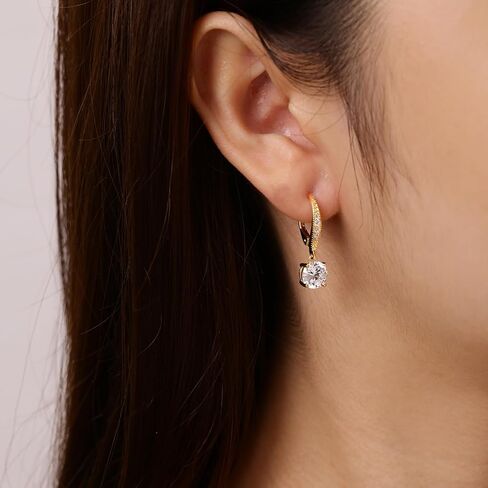 14K Gold Drop Earrings for Women Cubic Zirconia Dangle 25mm Earrings with Leverback Elegant Crystal Studded Fashion Jewelry Gift in Saudi Arabia