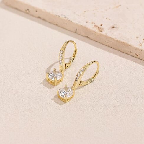 14K Gold Drop Earrings for Women Cubic Zirconia Dangle 25mm Earrings with Leverback Elegant Crystal Studded Fashion Jewelry Gift in Saudi Arabia
