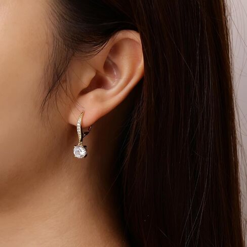 14K أقراط ذهب متدلية للنساء زركون استرخى 25 مللي متر أقراط مع Leverback أنيقة كريستال رصع خاتم هدايا مجوهرات أنيقة in Saudi Arabia