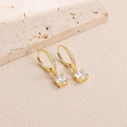 14K أقراط ذهب متدلية للنساء زركون استرخى 25 مللي متر أقراط مع Leverback أنيقة كريستال رصع خاتم هدايا مجوهرات أنيقة in Saudi Arabia
