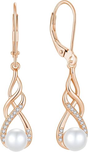 Pearl Dangle Drop Earrings for Women 925 Sterling Silver Infinity Leverback Earrings with Cubic Zirconia Jewelry in Saudi Arabia