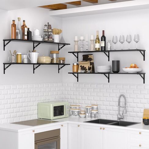 Floating Shelves for Wall 36 Inches Long Set of 4, Large Black Floating Book Shelves Wall Mounted, Heavy Duty Bedroom Shelves for Living Room, Office, Kitchen, Library, Laundry in Saudi Arabia