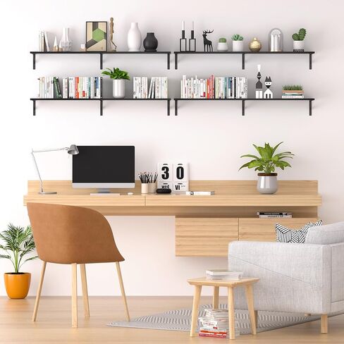 Floating Shelves for Wall 36 Inches Long Set of 4, Large Black Floating Book Shelves Wall Mounted, Heavy Duty Bedroom Shelves for Living Room, Office, Kitchen, Library, Laundry in Saudi Arabia