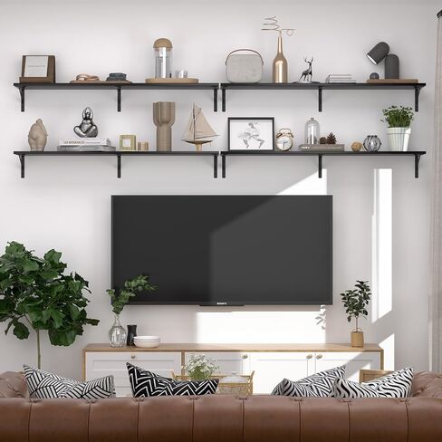 Floating Shelves for Wall 36 Inches Long Set of 4, Large Black Floating Book Shelves Wall Mounted, Heavy Duty Bedroom Shelves for Living Room, Office, Kitchen, Library, Laundry in Saudi Arabia