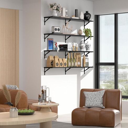 Floating Shelves for Wall 36 Inches Long Set of 4, Large Black Floating Book Shelves Wall Mounted, Heavy Duty Bedroom Shelves for Living Room, Office, Kitchen, Library, Laundry in Saudi Arabia