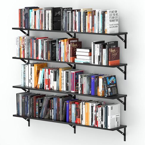 Floating Shelves for Wall 36 Inches Long Set of 4, Large Black Floating Book Shelves Wall Mounted, Heavy Duty Bedroom Shelves for Living Room, Office, Kitchen, Library, Laundry in Saudi Arabia