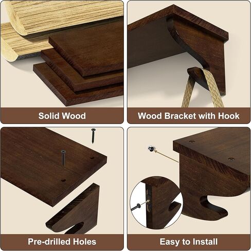 Alsonerbay Wood Floating Shelves for Wall 3 Pack, 17 inch Rustic Wall Shelves with Hook, Decorative Hanging Shelves for Bedroom Living Room Nursery Office and More Light Walnut in Kuwait