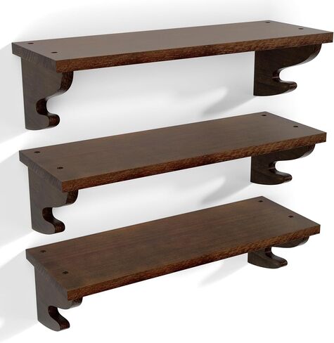 Alsonerbay Wood Floating Shelves for Wall 3 Pack, 17 inch Rustic Wall Shelves with Hook, Decorative Hanging Shelves for Bedroom Living Room Nursery Office and More Light Walnut in Kuwait