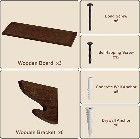 Alsonerbay Wood Floating Shelves for Wall 3 Pack, 17 inch Rustic Wall Shelves with Hook, Decorative Hanging Shelves for Bedroom Living Room Nursery Office and More Light Walnut in Kuwait