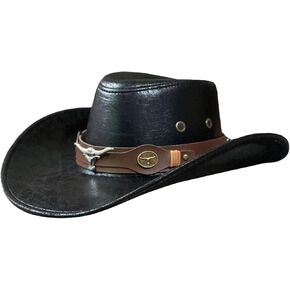 قبعة رعاة البقر للرجال، قبعة جلدية أنيقة لراعية البقر للعطلات، قبعة شمسية للتخييم، والحفلات ذات الطابع الخاص، والتسوق in Kuwait