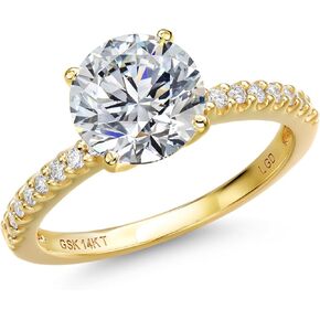 خاتم خطوبة من الألماس من Gem Stone King 0.90-5.16 Cttw Round Cut Lab Grown Diamond للنساء | ذهب أصفر عيار 14 قيراط | معتمد من IGI | لون E-F | وضوح VS1-VS2 | خاتم الذكرى الزفاف in Kuwait