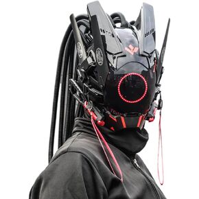 قناع خوذة فاسق خفيف مستدير مع ضفائر، قناع مستقبلي لمهرجان الهالوين الموسيقي وإكسسوارات أزياء تنكرية للبالغين in Kuwait