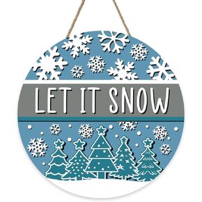 Welcome Winter Snowman Blue Front Door Sign, Snowflake Wood Hanger Outdoor Outside Porch Home Decor, Farmhouse Rustic Christmas Wooden Wreath Indoor Wall Hanging Decoration in Kuwait