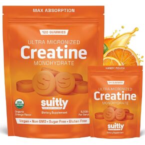 علكات الكرياتين العضوية فائقة الصغر من وزارة الزراعة الأمريكية للرجال والنساء؛ Orange Max Absorption 5g Creatine Gummies خالية من السكر لاكتساب العضلات والطاقة والانتعاش؛ أداة بناء العضلات للنساء مع حقيبة - عدد 120 in Kuwait