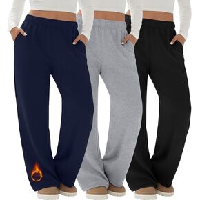 3 Pack Women's Fleece Plus Size Wide Leg Sweatpants Lined Baggy Pants Drawstring Casual Joggers with Pockets in Saudi Arabia