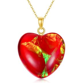 SISGEM 14K Gold Heart Necklace for Women, Solid Gold Love Heart with Red Stone Pendant Necklace Fine Jewelry Anniversary Birthday Gifts for Mom, Wife, 16''-18'' in Saudi Arabia