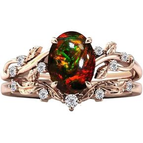 Black Opal Wedding Ring Set For Women Antique Art Deco Leaf Engagement Ring Set 18k Gold Black Opal Bridal Anniversary Ring Set Gift For Her (BOPL-2) in Saudi Arabia