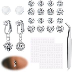 D.Bella Fake Belly Button Piercing Fake Belly Ring Cubic Zircon Clip on Belly Button Rings for Women Stick on Navel Ring no Pierced in Kuwait