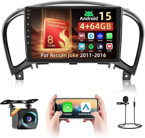 Roinvou [2G+64G] راديو السيارة لنيسان جوك 2011-2016 مع Carplay اللاسلكي/Android Auto، 9 بوصة Android 13 IPS شاشة تعمل باللمس ستيريو السيارة، بلوتوث، GPS Navi، WiFi، SWC، 28UI، DSP + كاميرا احتياطية in Saudi Arabia