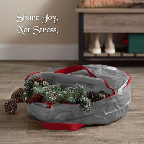 ZOBER Christmas Wreath Storage Container 24 Inch - Wreath Bag for Artificial Wreaths Box - Dual Zippered Wreaths Storage Bag with Strong Durable Handles - Gray in Saudi Arabia